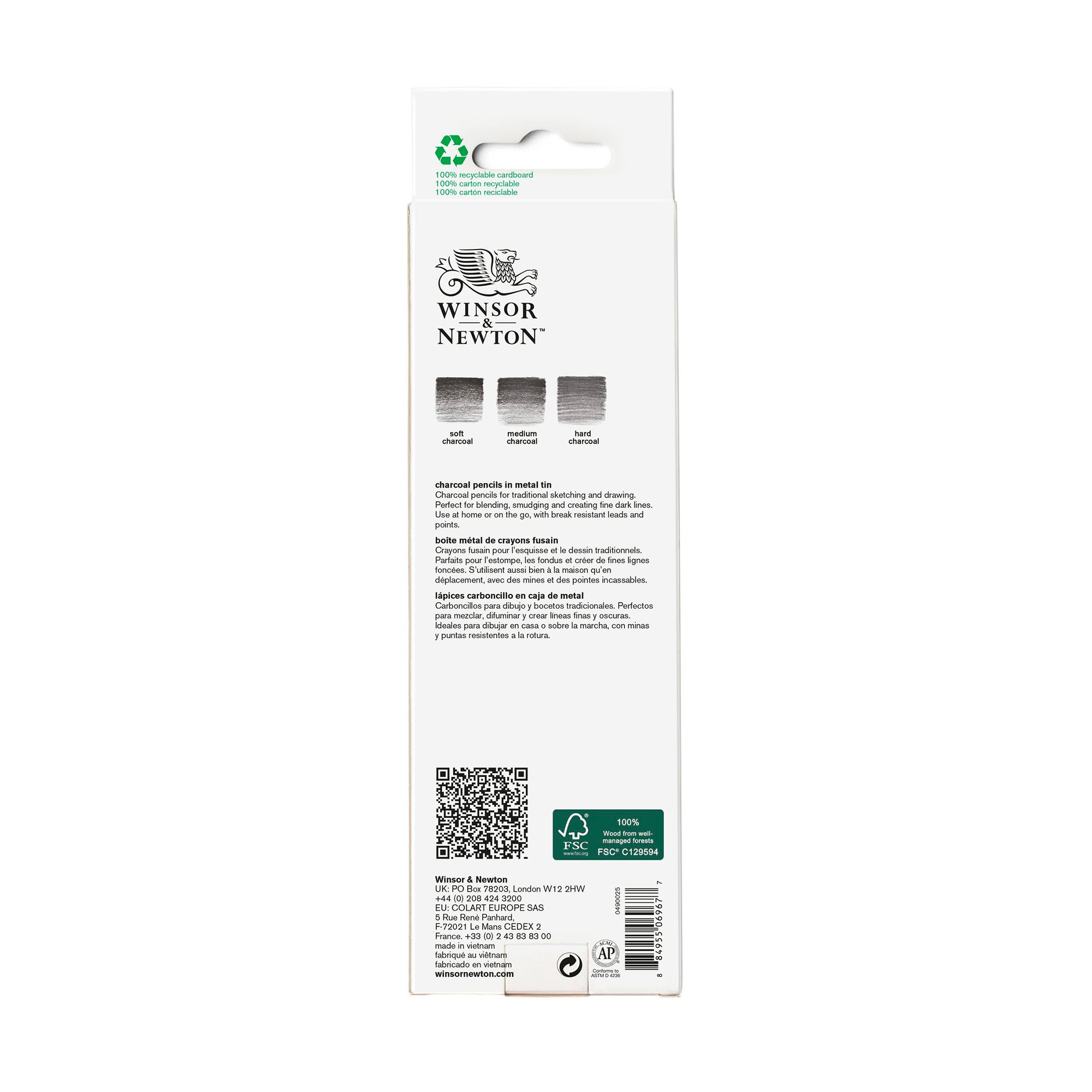 Winsor & Newton 6-Pack Studio Charcoal Pencils for Dynamic Sketching