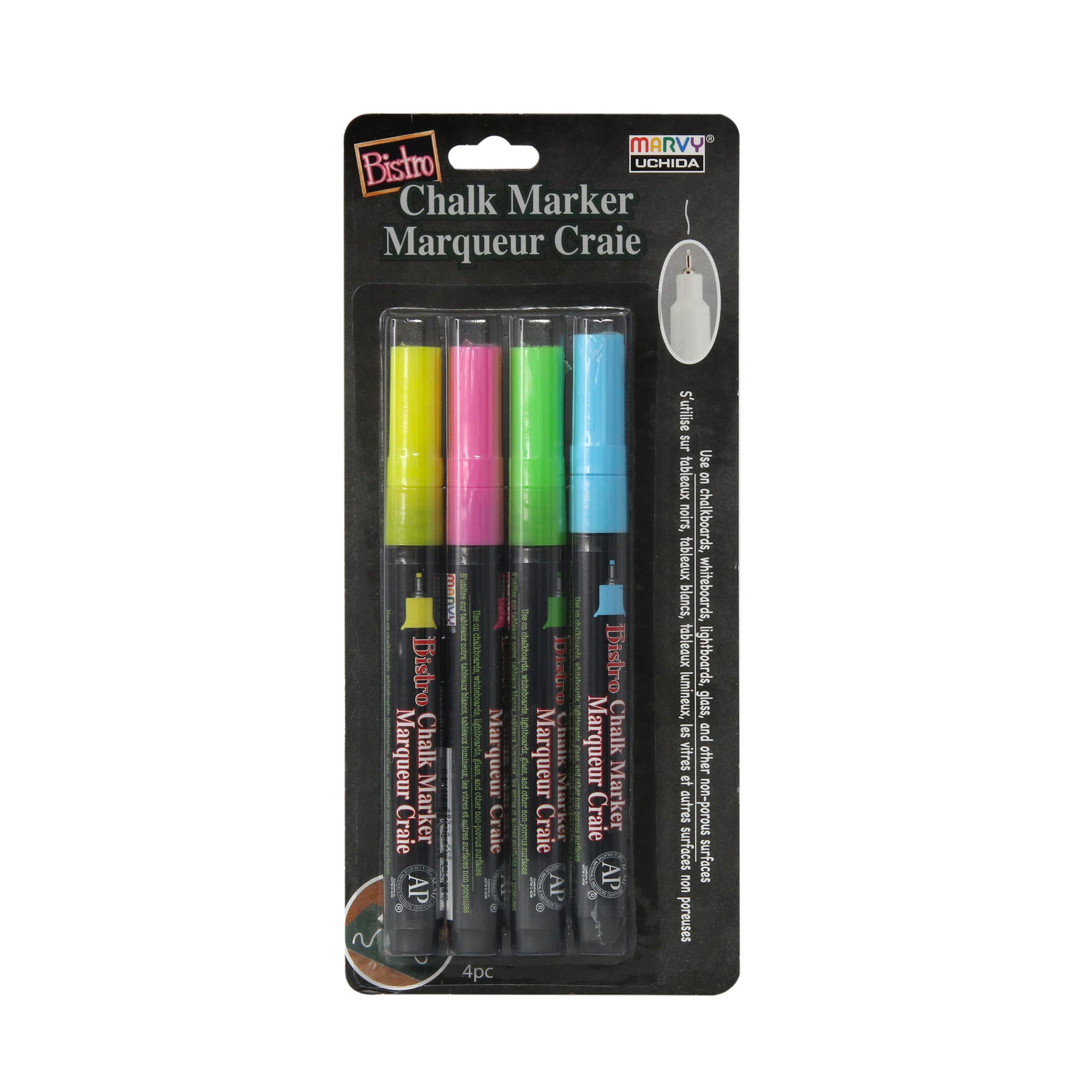 4-Pack Fluorescent Extra-Fine Tip Chalk Markers - A Bright Choice!