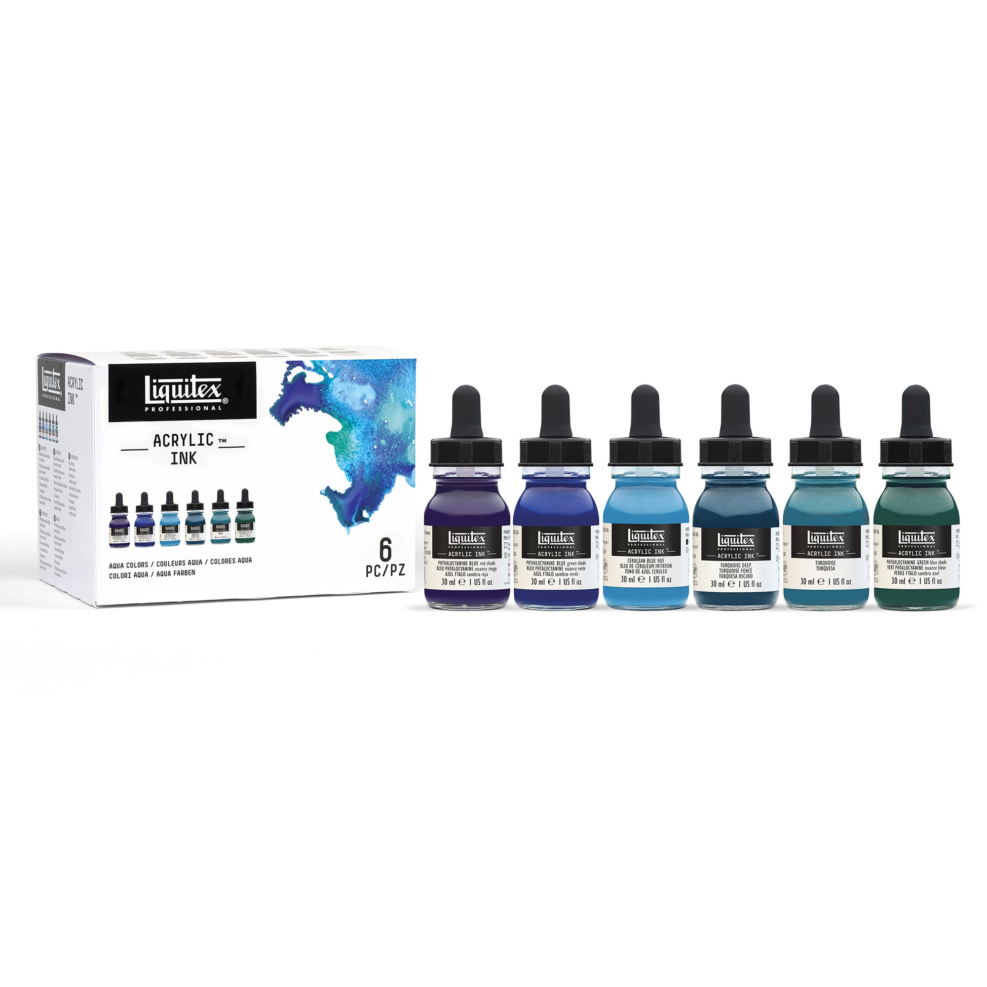 Liquitex Aqua Acrylic Ink Set - 6 Bottles, 30 ml Each