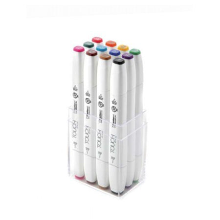 12-Piece ShinHan Touch Twin Brush Marker Set - Essential Basic Colors