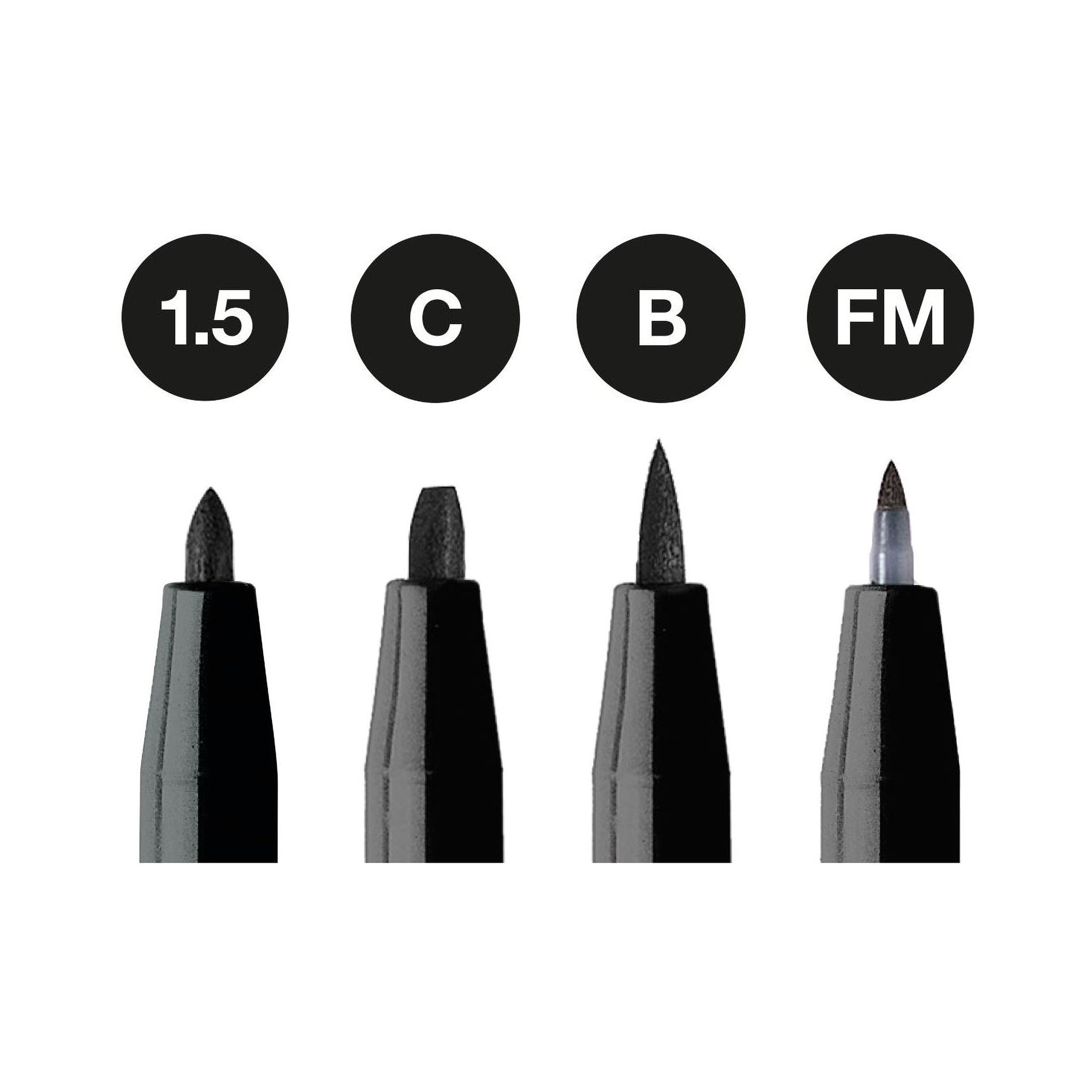Faber - Castell PITT Artist Pen 4 - Pack Bundle: 1.5/C/B/FM, Stunning Black