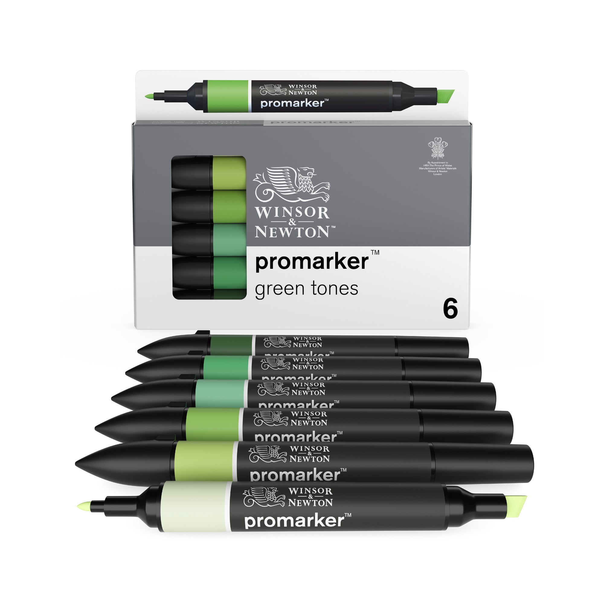 6-Piece Double-Tip Promarker Marker Set - Stunning Green Tones