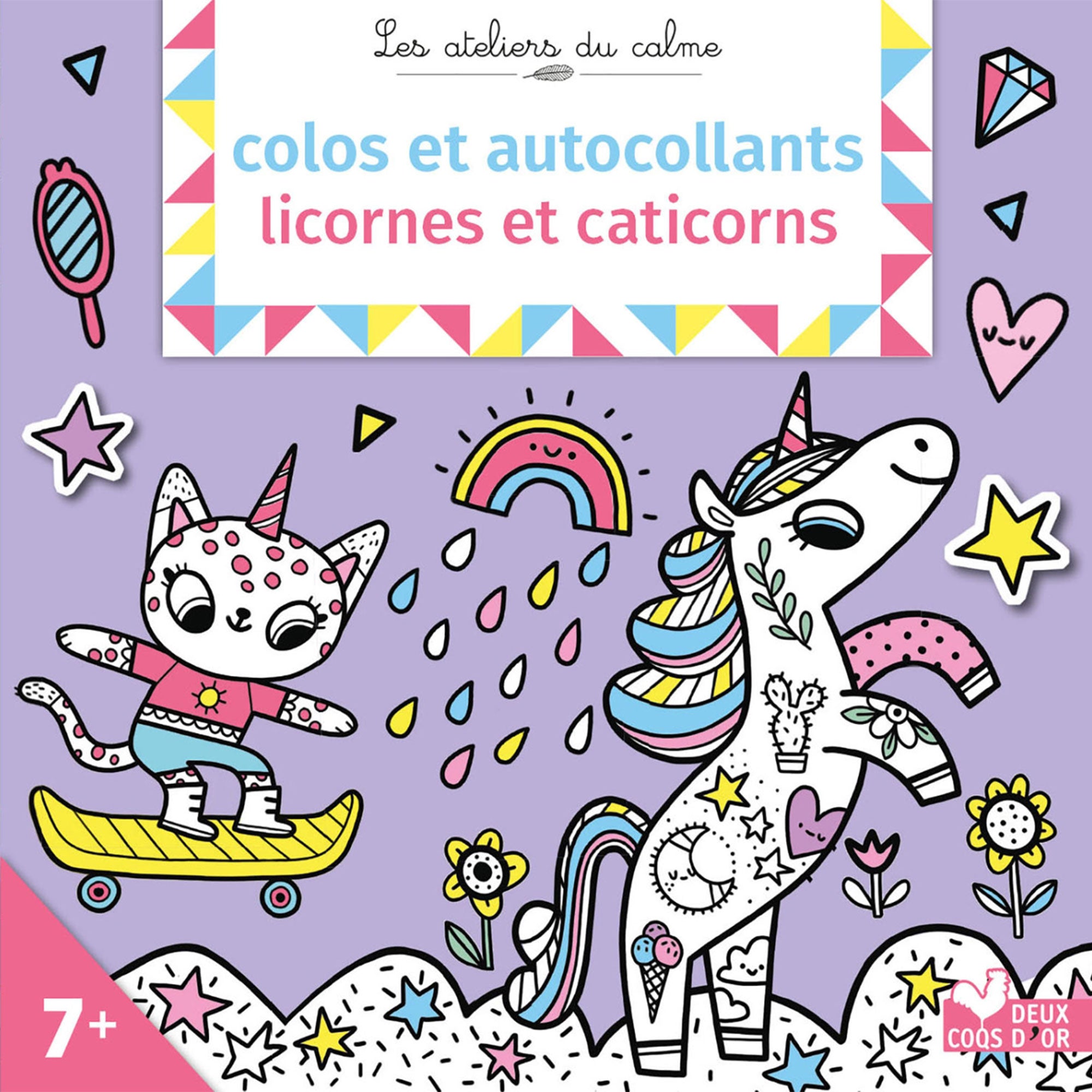 Magical Unicorn and Caticorn Coloring Book & Stickers - French Edition