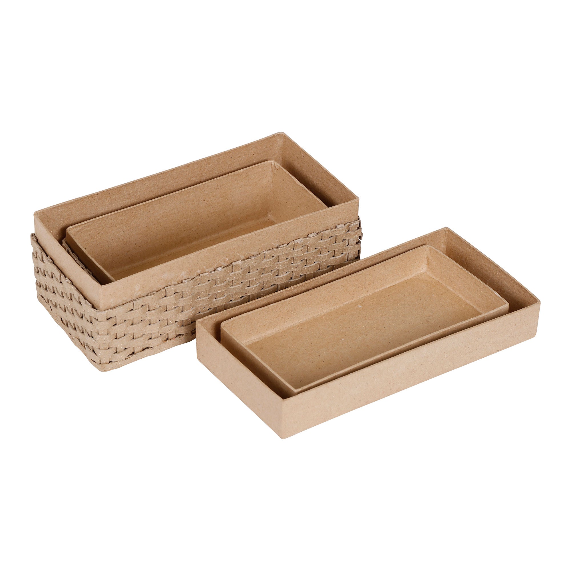 2-Pack Papier-Mâché Braided Rectangular Baskets - Unleash Your Creativity!
