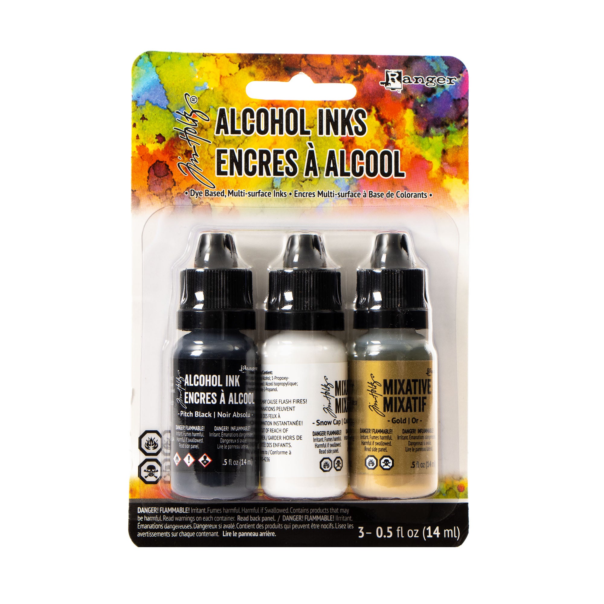 Stunning 3-Pack Alcohol Inks - Black, White & Gold!