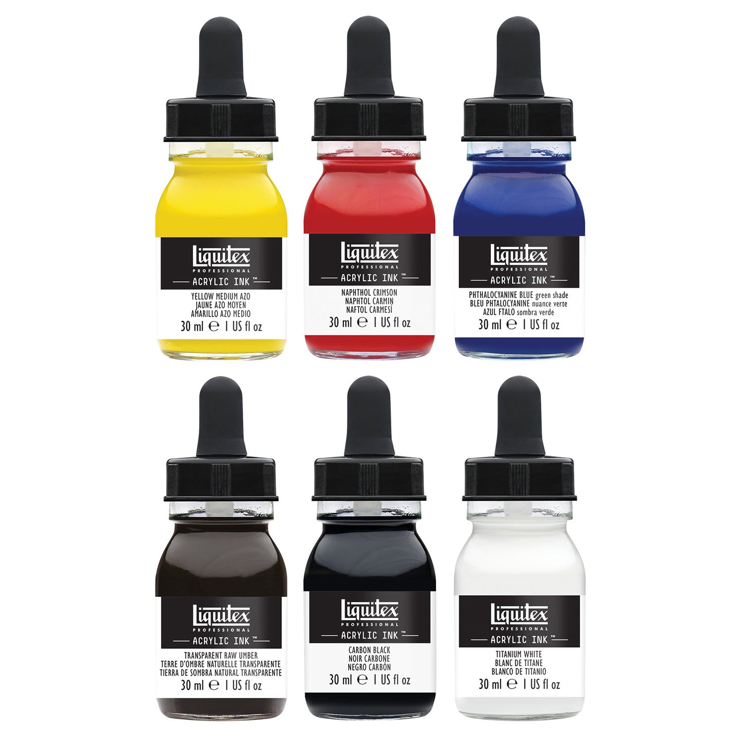 Liquitex Acrylic Ink Essentials Set - 6 Bottles of 30 ml Each