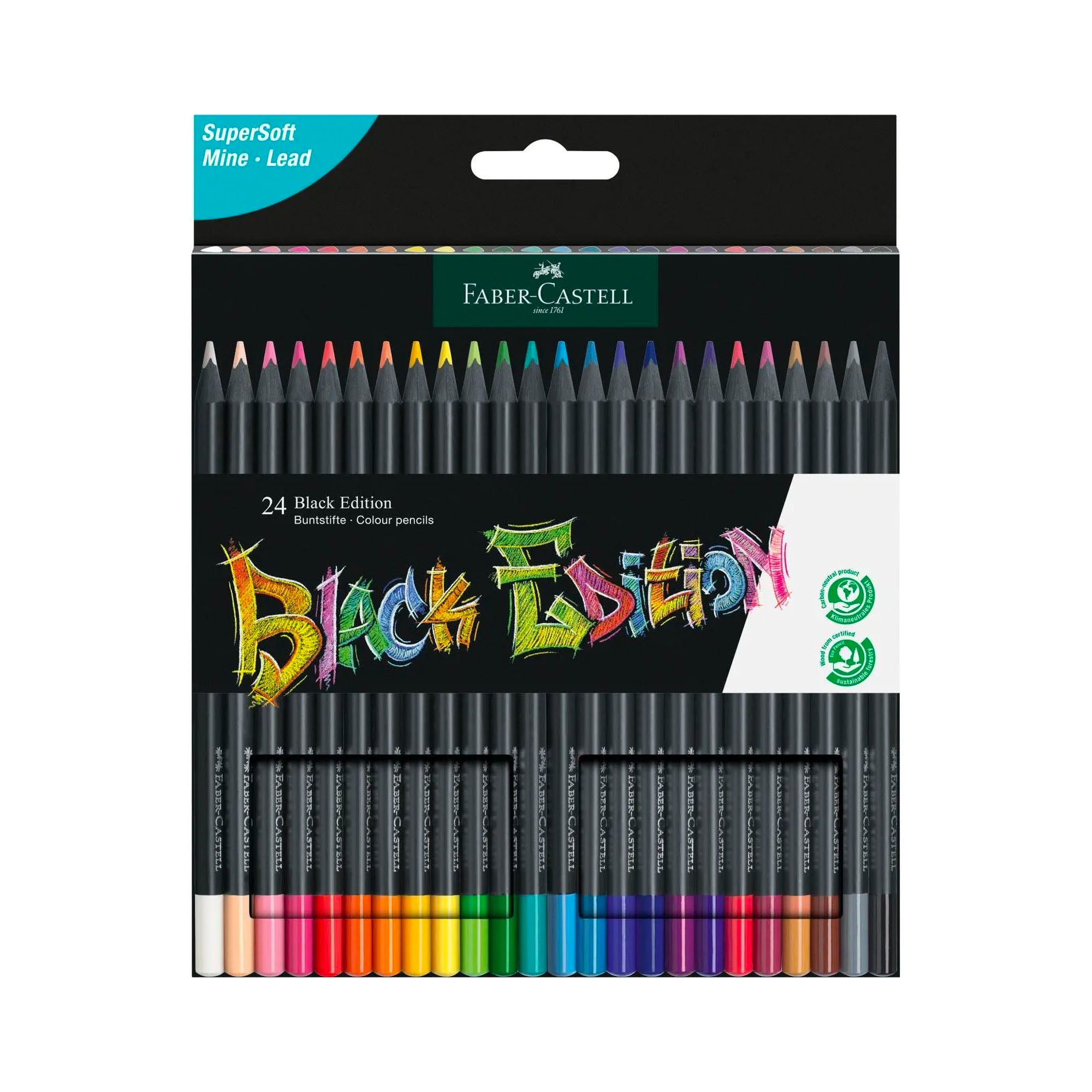 Faber-Castell 24-Pack Black Edition Coloured Pencils - Vibrant & Comfortable