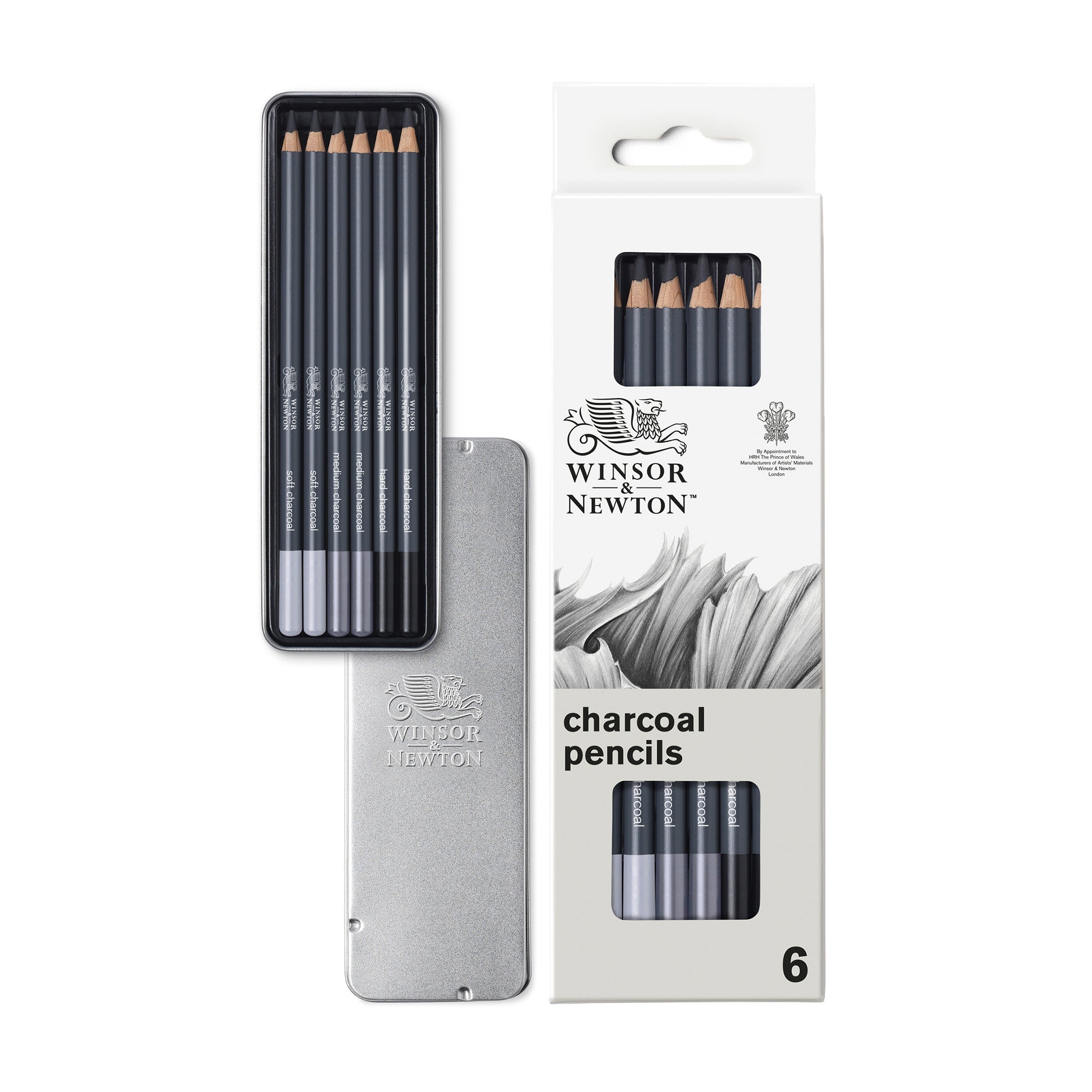 Winsor & Newton 6-Pack Studio Charcoal Pencils for Dynamic Sketching