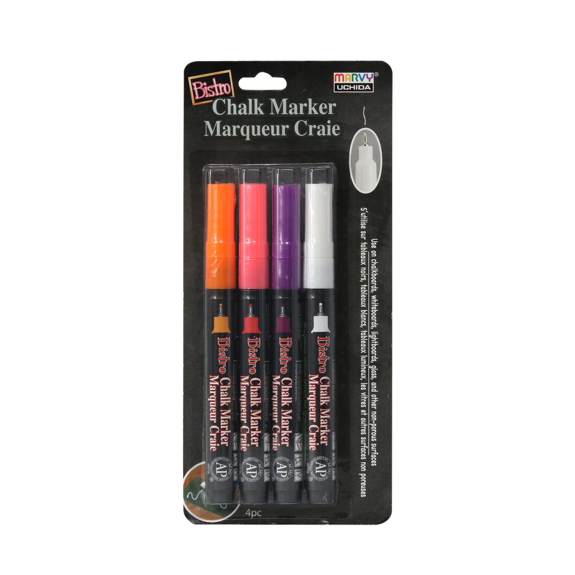 4-Pack Superb Extra-Fine Tip Chalk Markers - White & Fluorescent