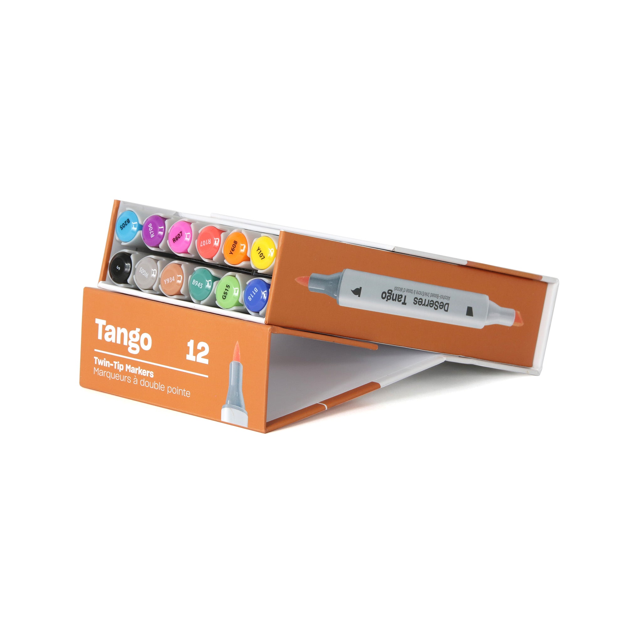 Tango Double-Tip Markers Set - 12 Pack of Assorted Colors with Chisel and Brush Tips