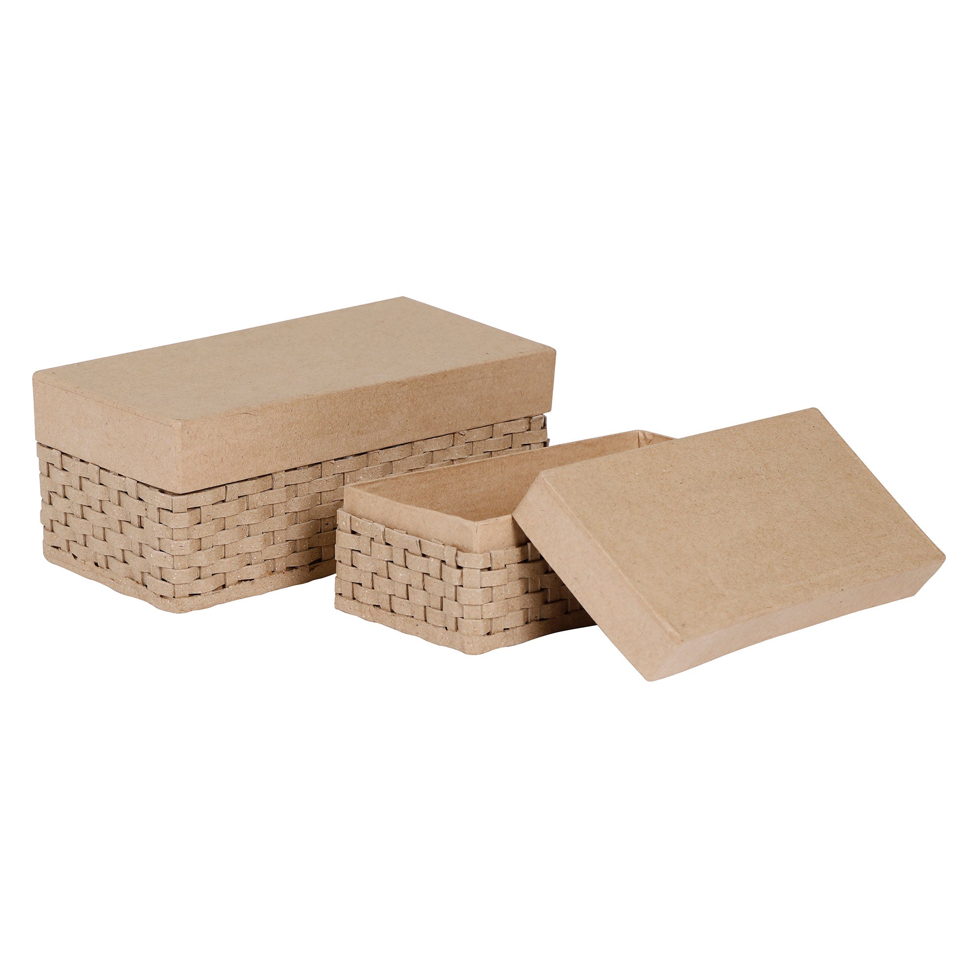 2-Pack Papier-Mâché Braided Rectangular Baskets - Unleash Your Creativity!