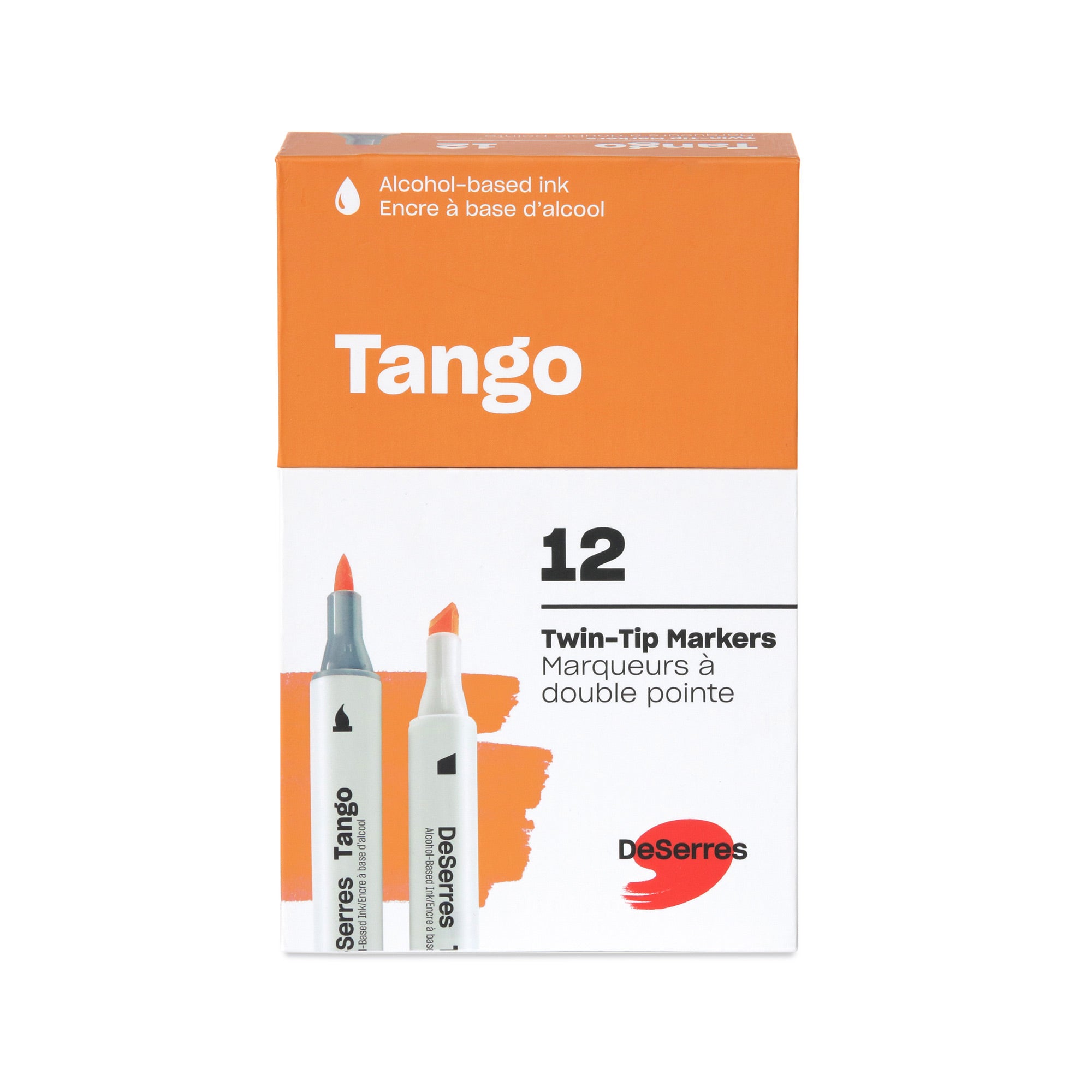 Tango Double-Tip Markers Set - 12 Pack of Assorted Colors with Chisel and Brush Tips