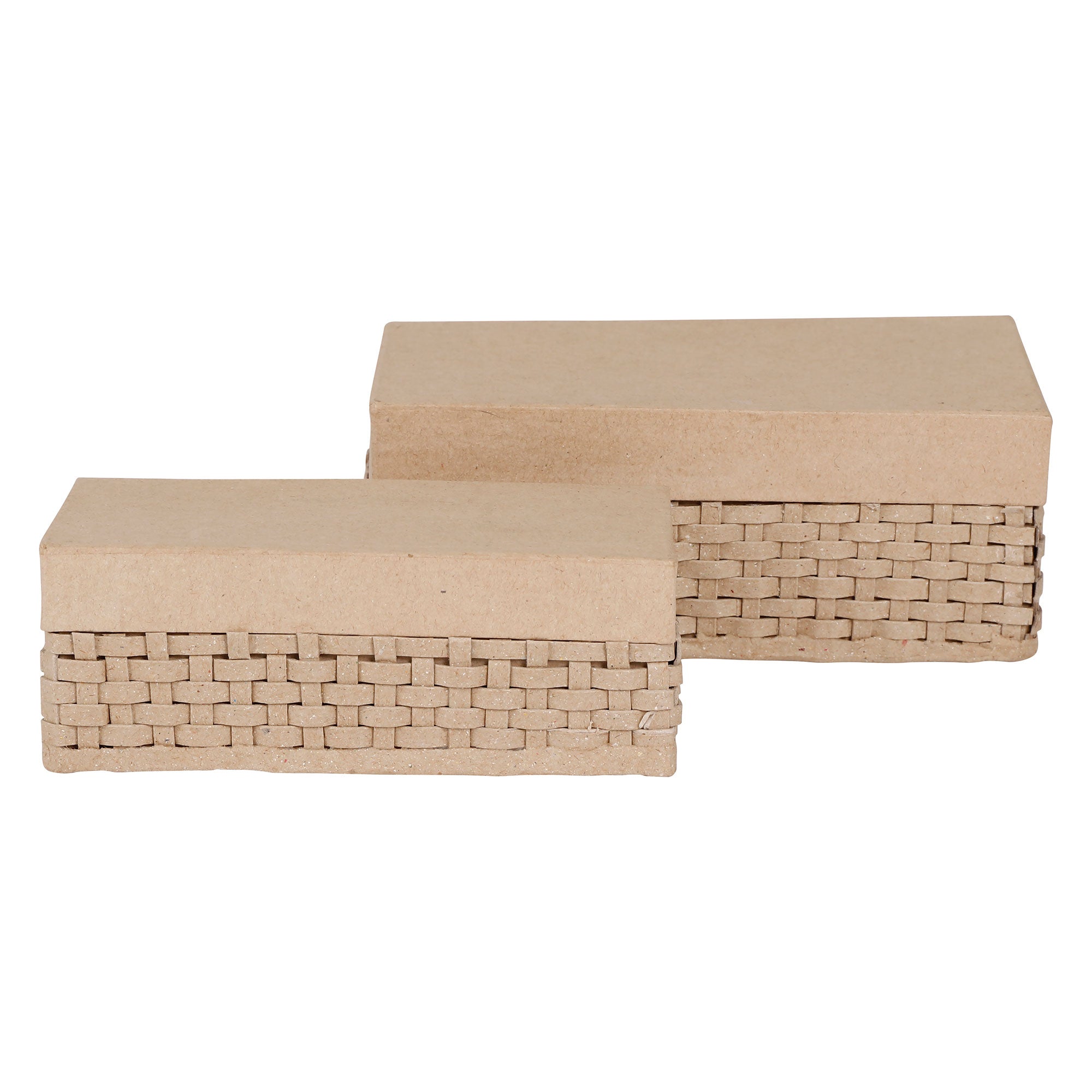 2-Pack Papier-Mâché Braided Rectangular Baskets - Unleash Your Creativity!