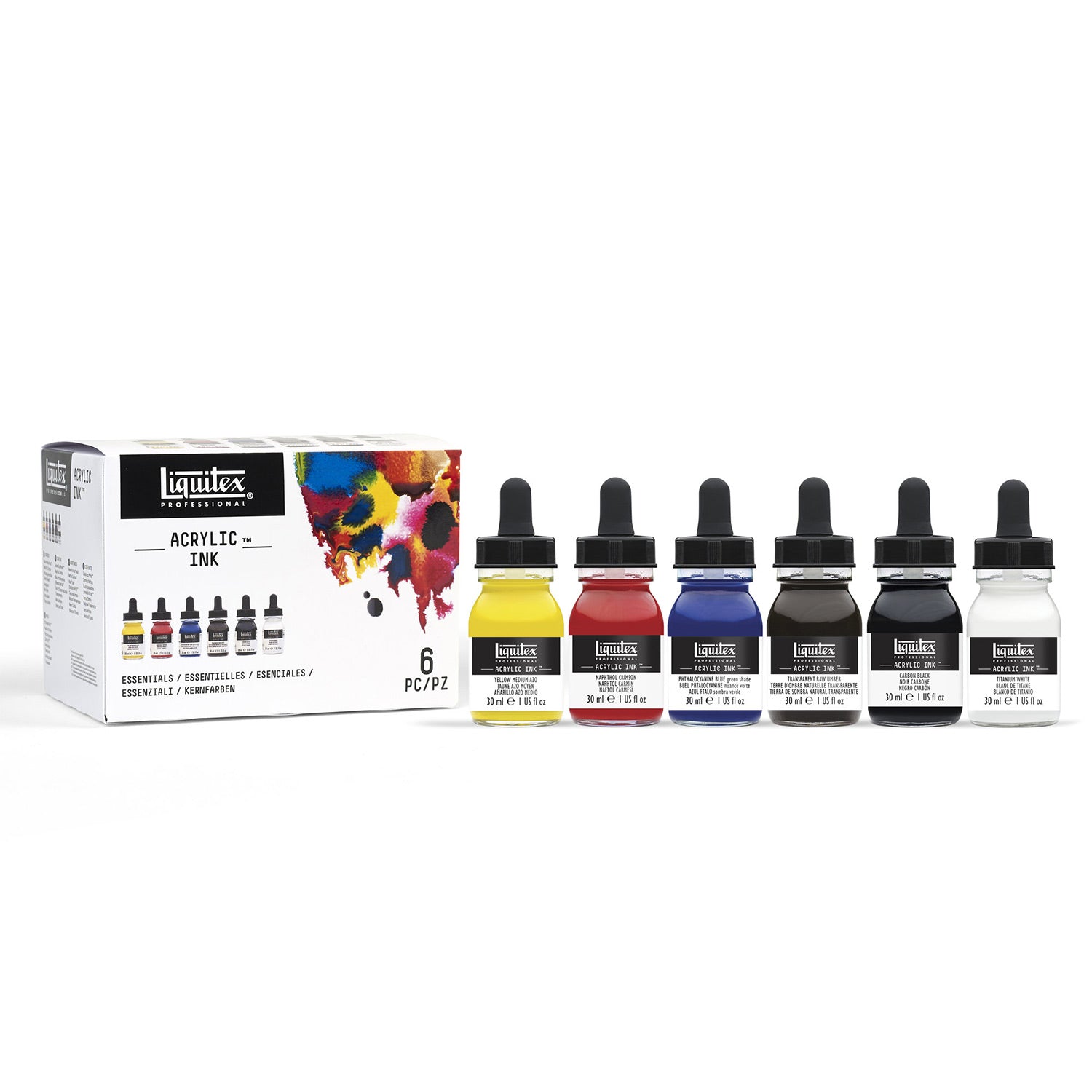 Liquitex Acrylic Ink Essentials Set - 6 Bottles of 30 ml Each