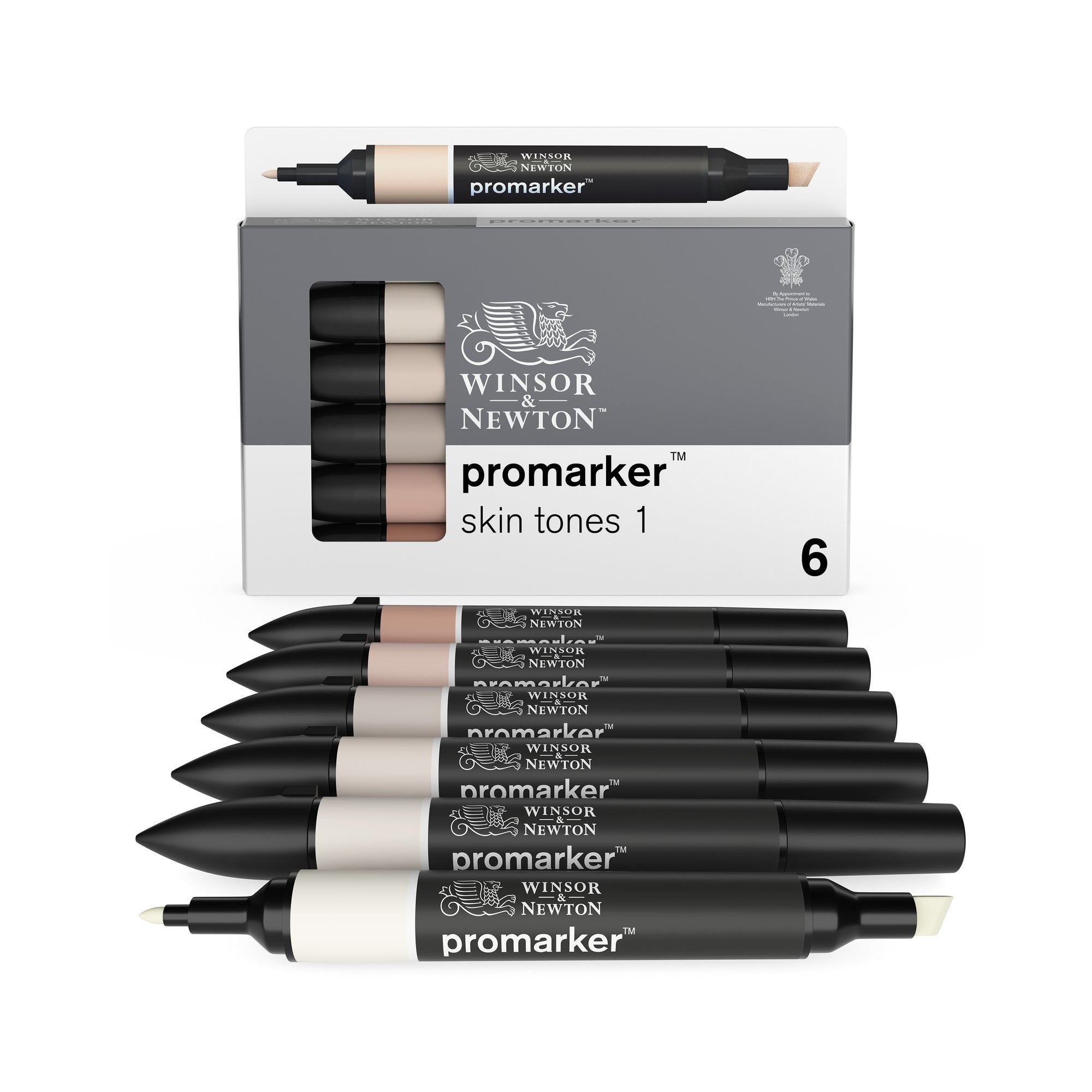Get Your 6-Piece Assorted Skin Tone Double-Tip Promarker Marker Set - Bullet & Chisel Tips!