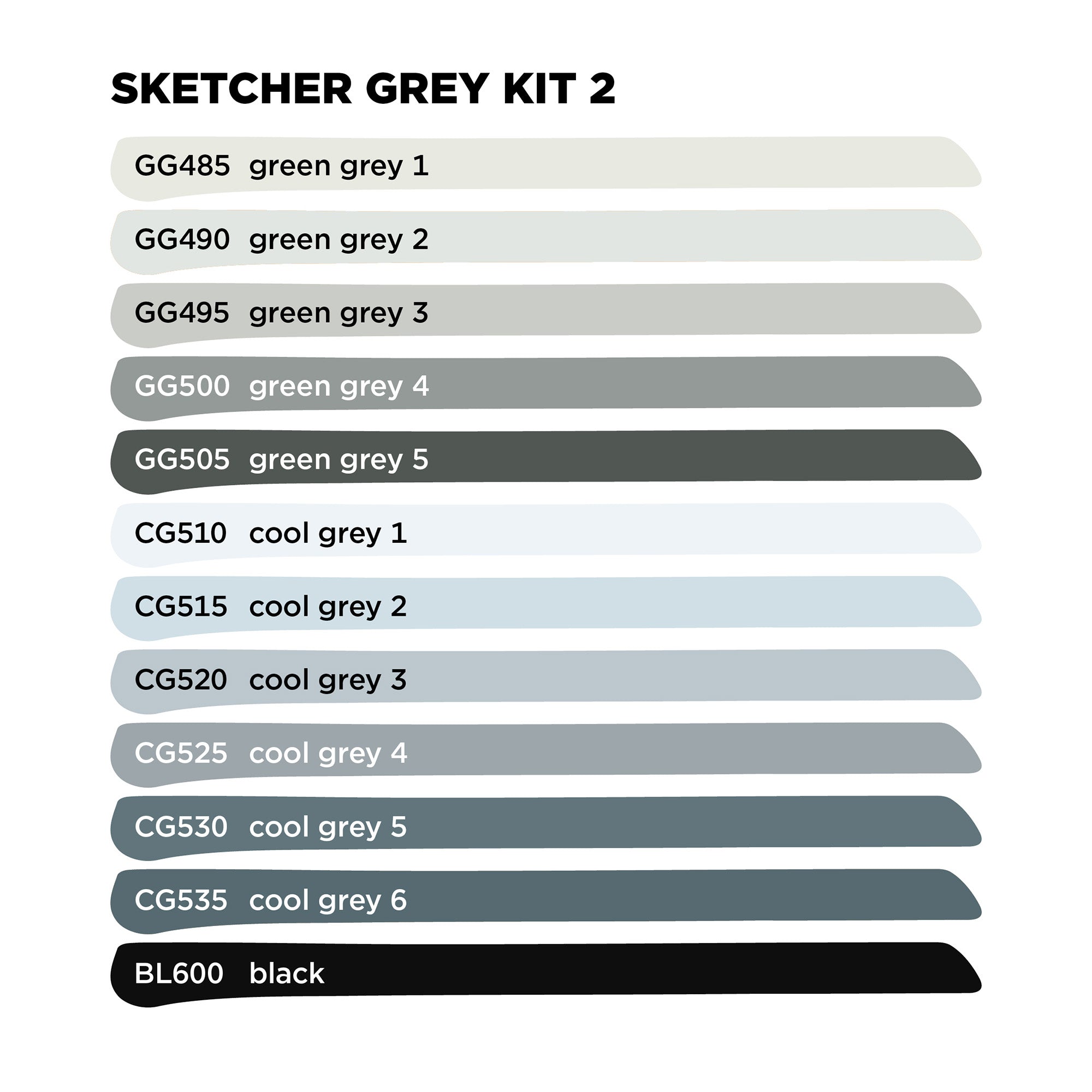 Molotow 12-Pack Sketcher Markers - Main Grey #2 Set