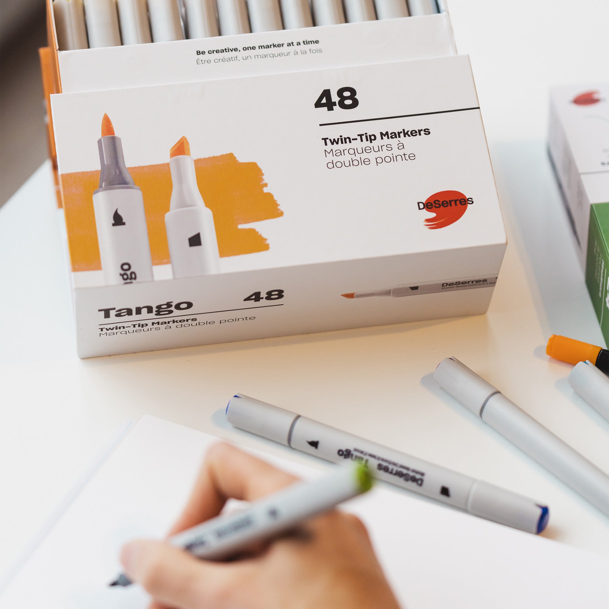 Tango Double-Tip Markers Set - 12 Pack of Assorted Colors with Chisel and Brush Tips
