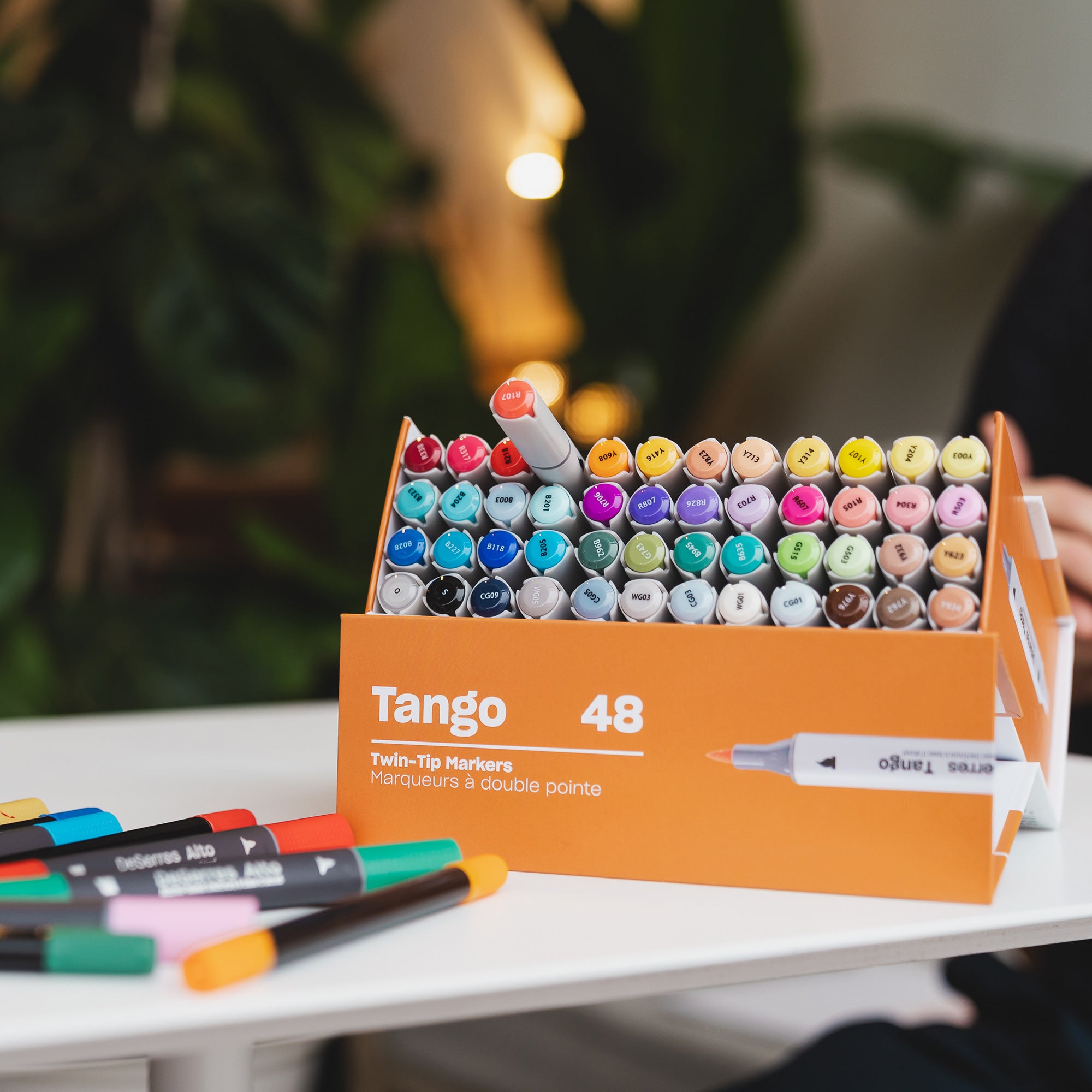Tango Double-Tip Markers Set - 12 Pack of Assorted Colors with Chisel and Brush Tips