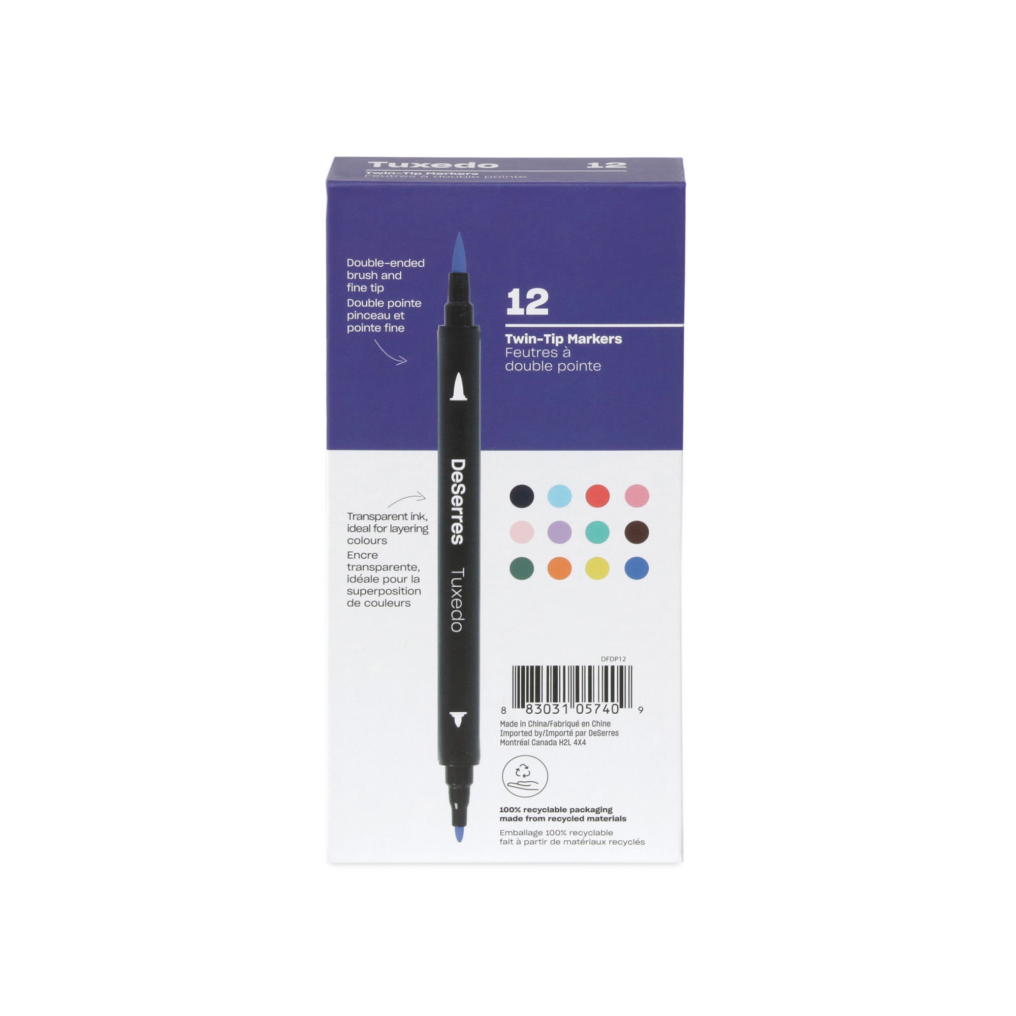 12-Pack Tuxedo Double-Ended Markers Set: Assorted Colors for Creative Masterpieces