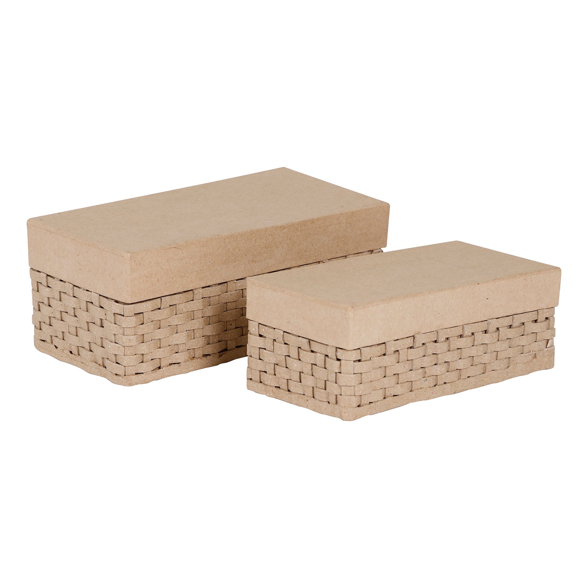 2-Pack Papier-Mâché Braided Rectangular Baskets - Unleash Your Creativity!
