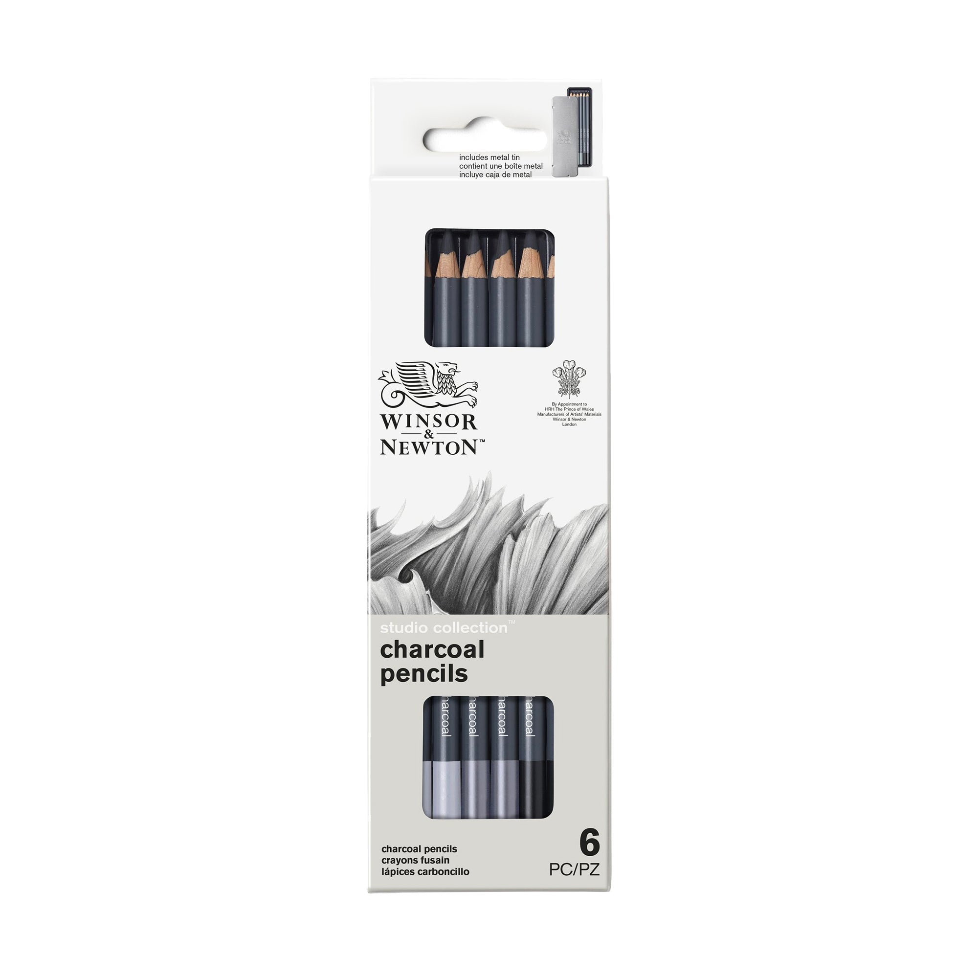 Winsor & Newton 6-Pack Studio Charcoal Pencils for Dynamic Sketching