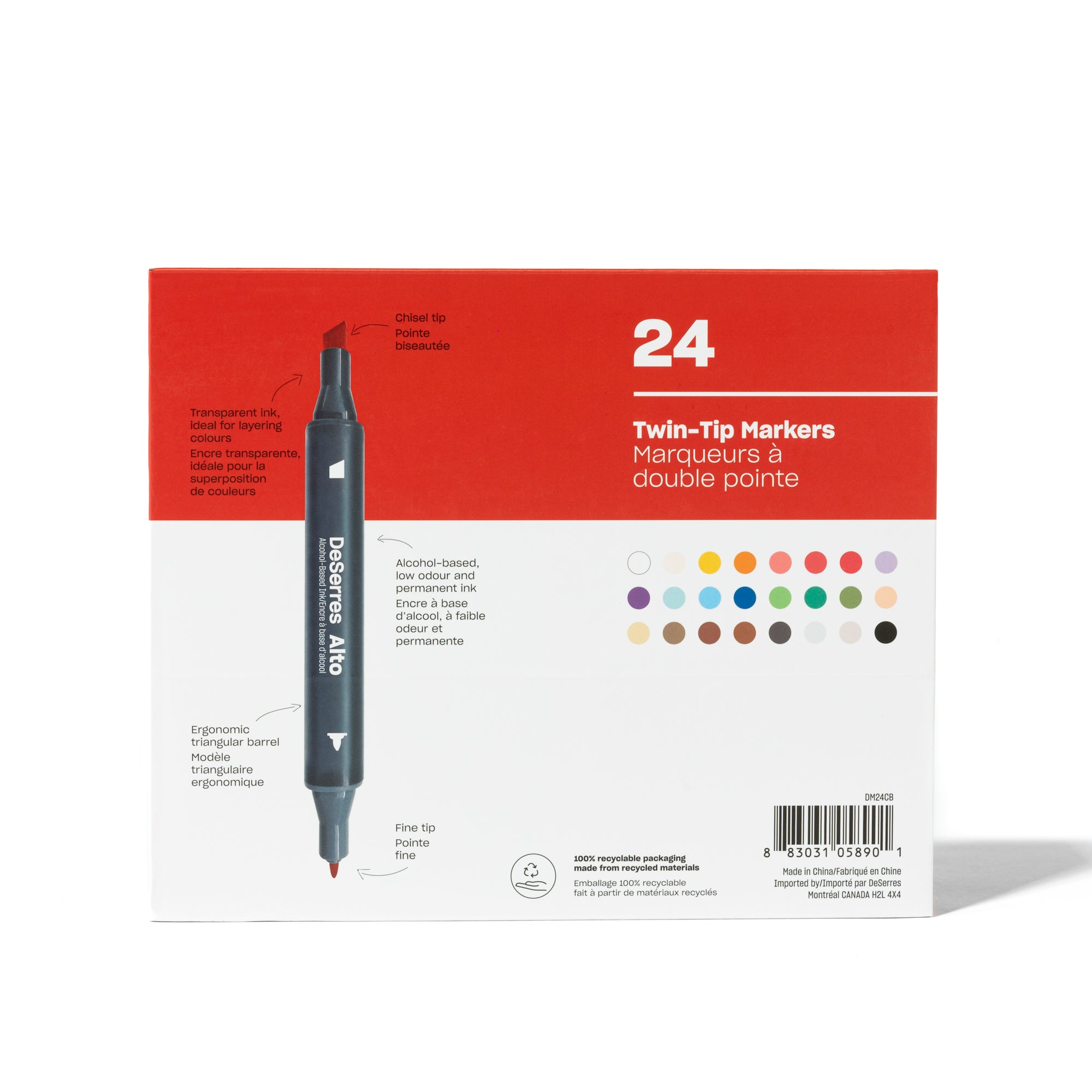 24-Pack Alto Twin-tip Marker Set: Basic Colors with Chisel and Fine Tips - Unleash Your Creativity!