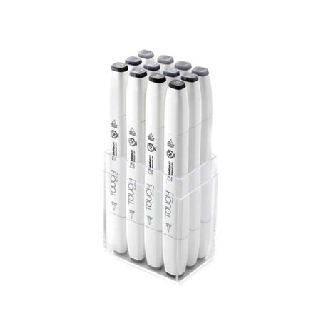 Get Creative with Our 12-Piece Touch Twin Brush Marker Set in Cool Grey!