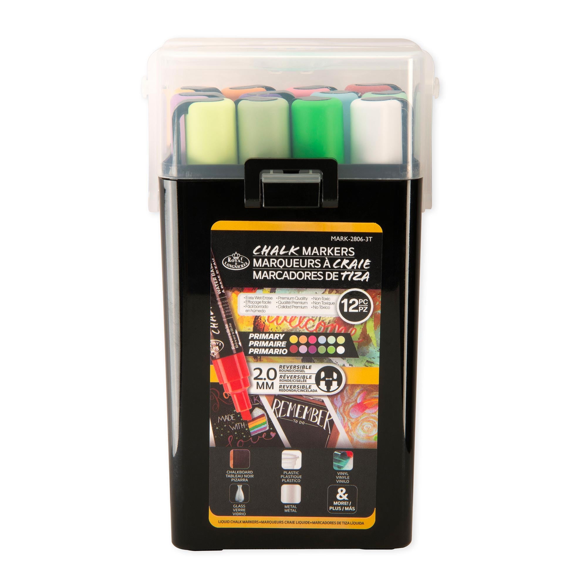 Amazing 12-Piece Chalk Marker Kit with Reversible Tip in Primary Colors
