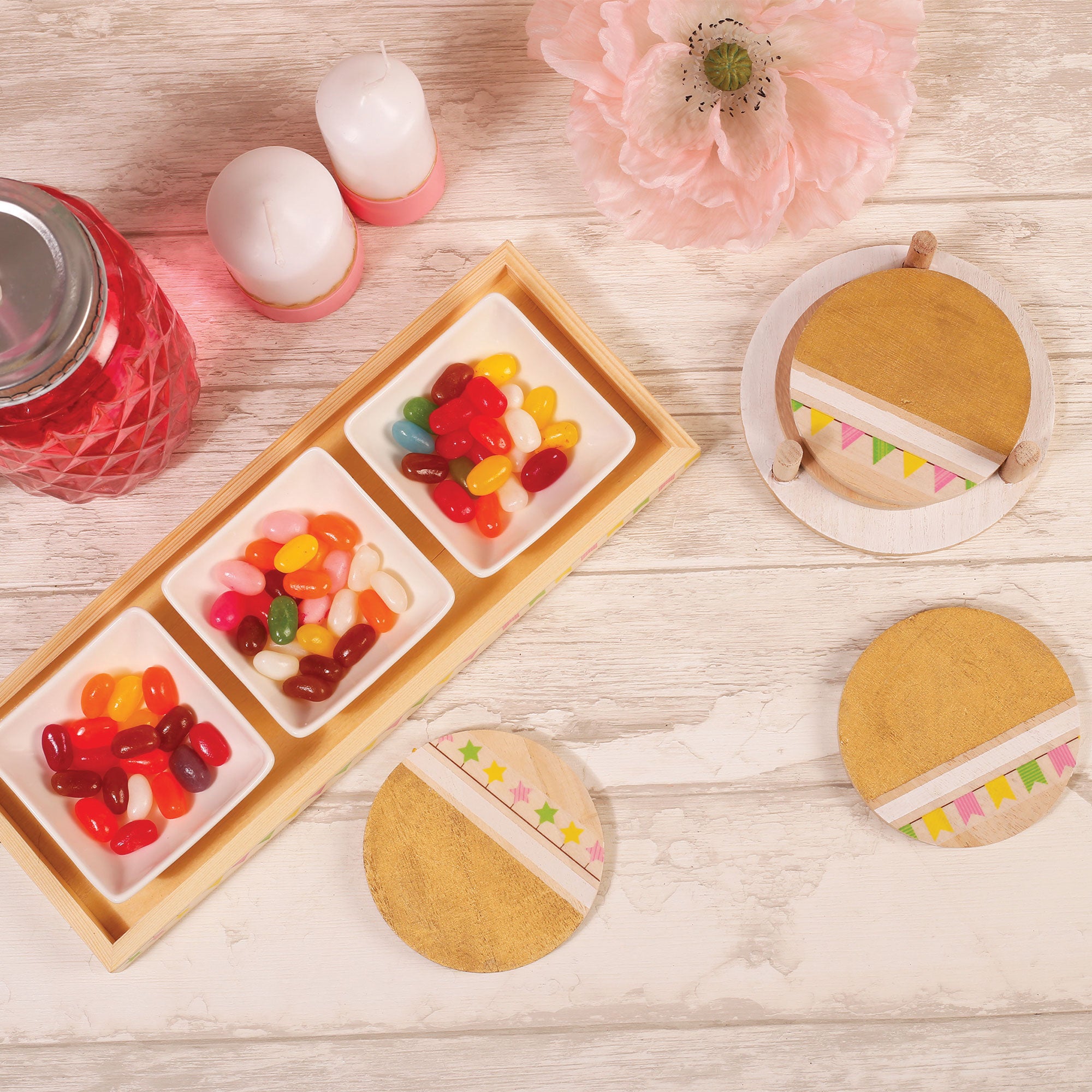 Charming 4-Piece Pawlonia Wooden Coaster Set - 12.5 x 12.5 x 1 cm