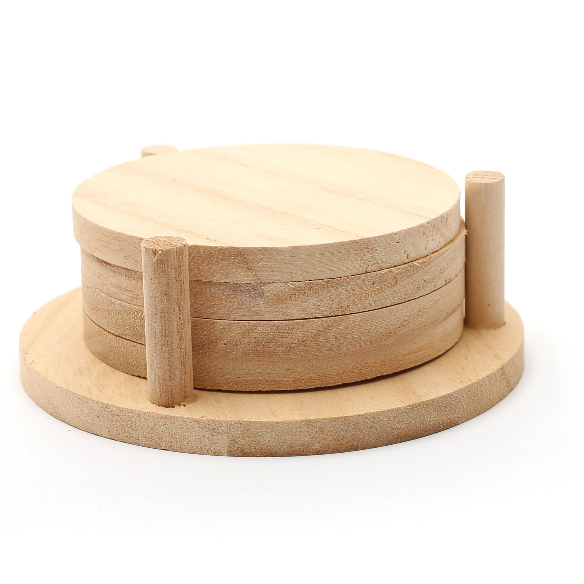 Charming 4-Piece Pawlonia Wooden Coaster Set - 12.5 x 12.5 x 1 cm