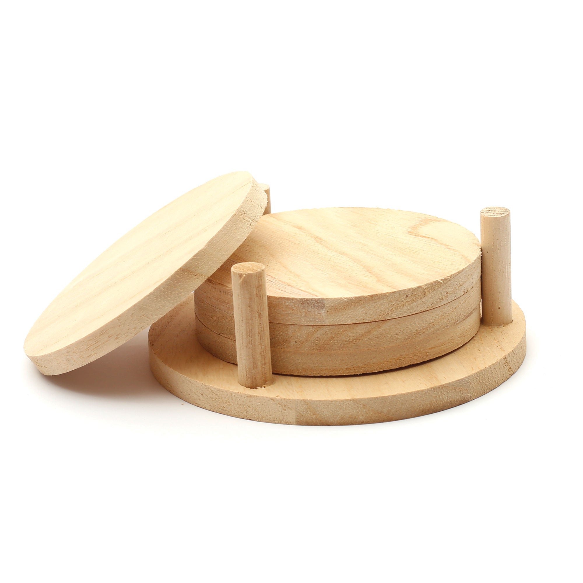 Charming 4-Piece Pawlonia Wooden Coaster Set - 12.5 x 12.5 x 1 cm