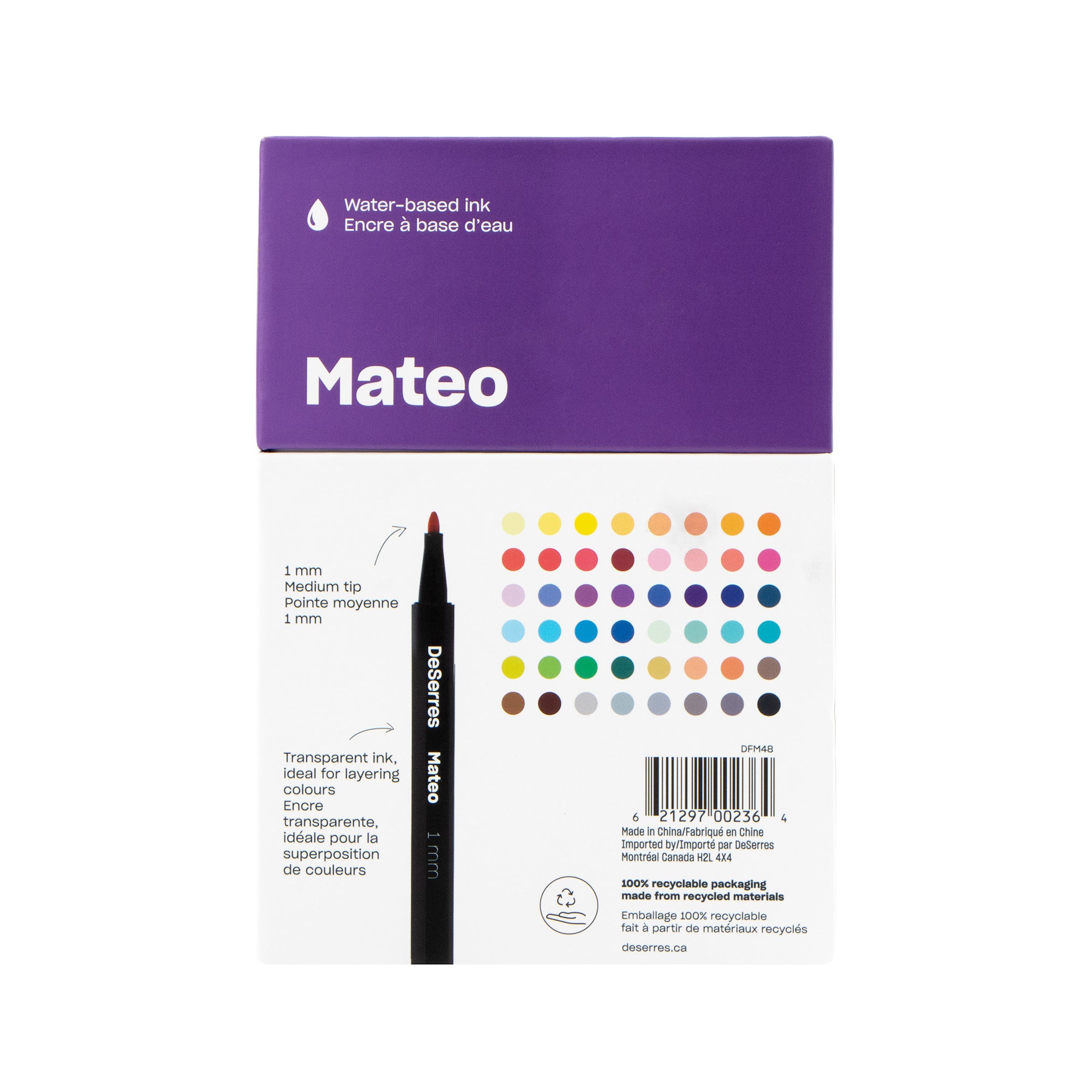 Mateo Medium-Tip Markers Set - 48 Assorted Colors