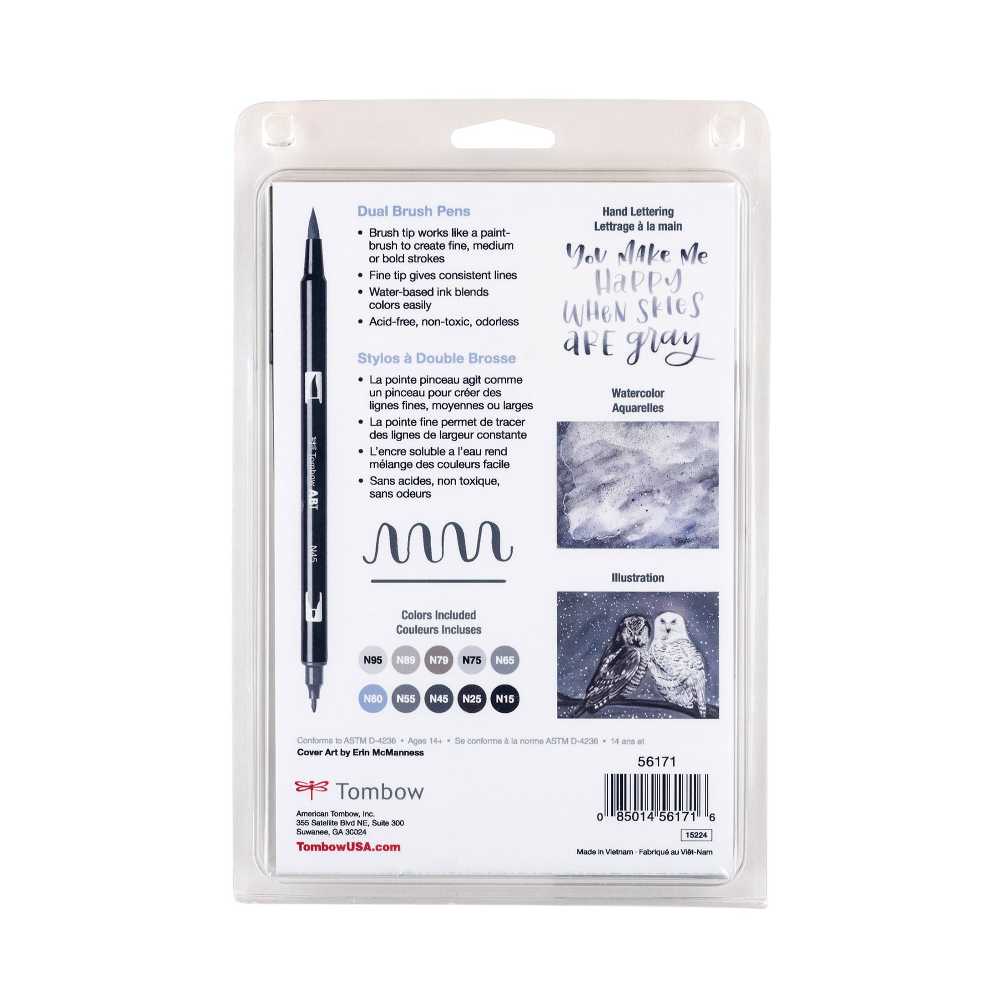 Tombow 10-Pack Dual Brush Pens - Exquisite Grey Collection
