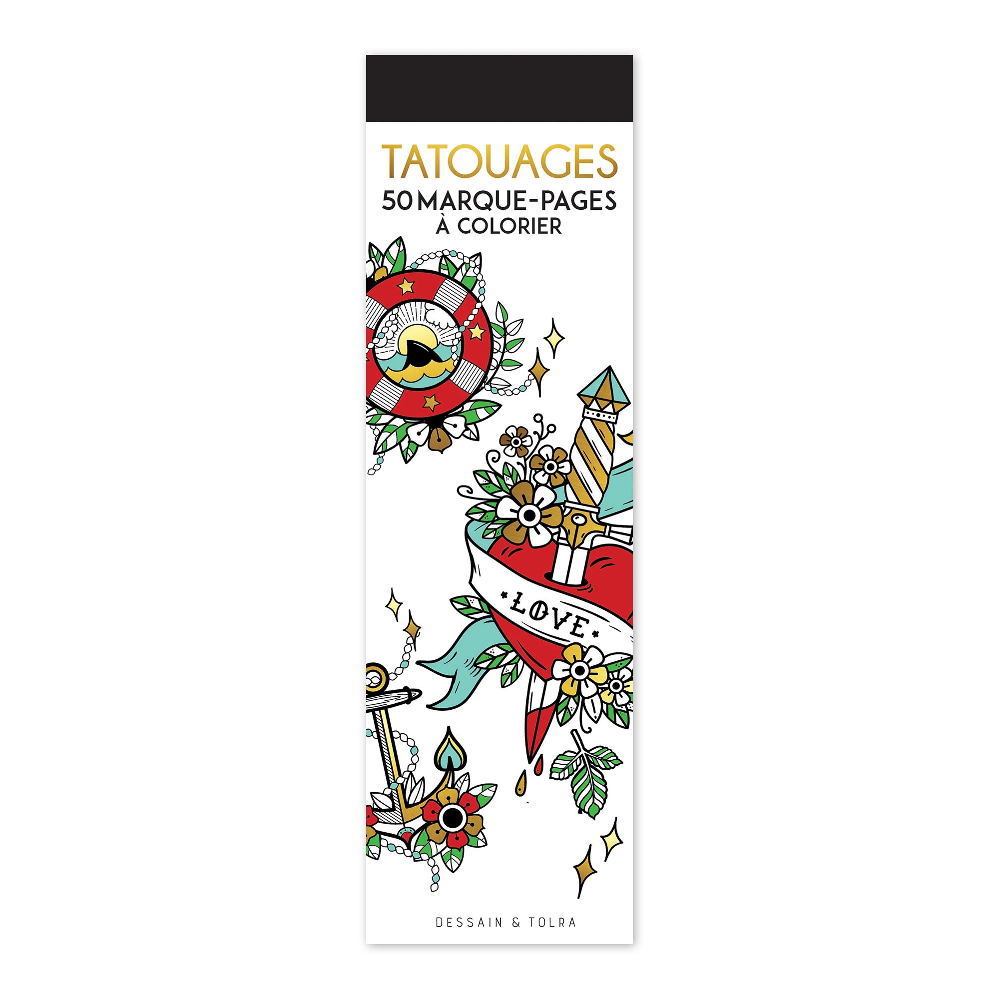 50 Coloring Bookmarks: Tattoo Designs - French Edition