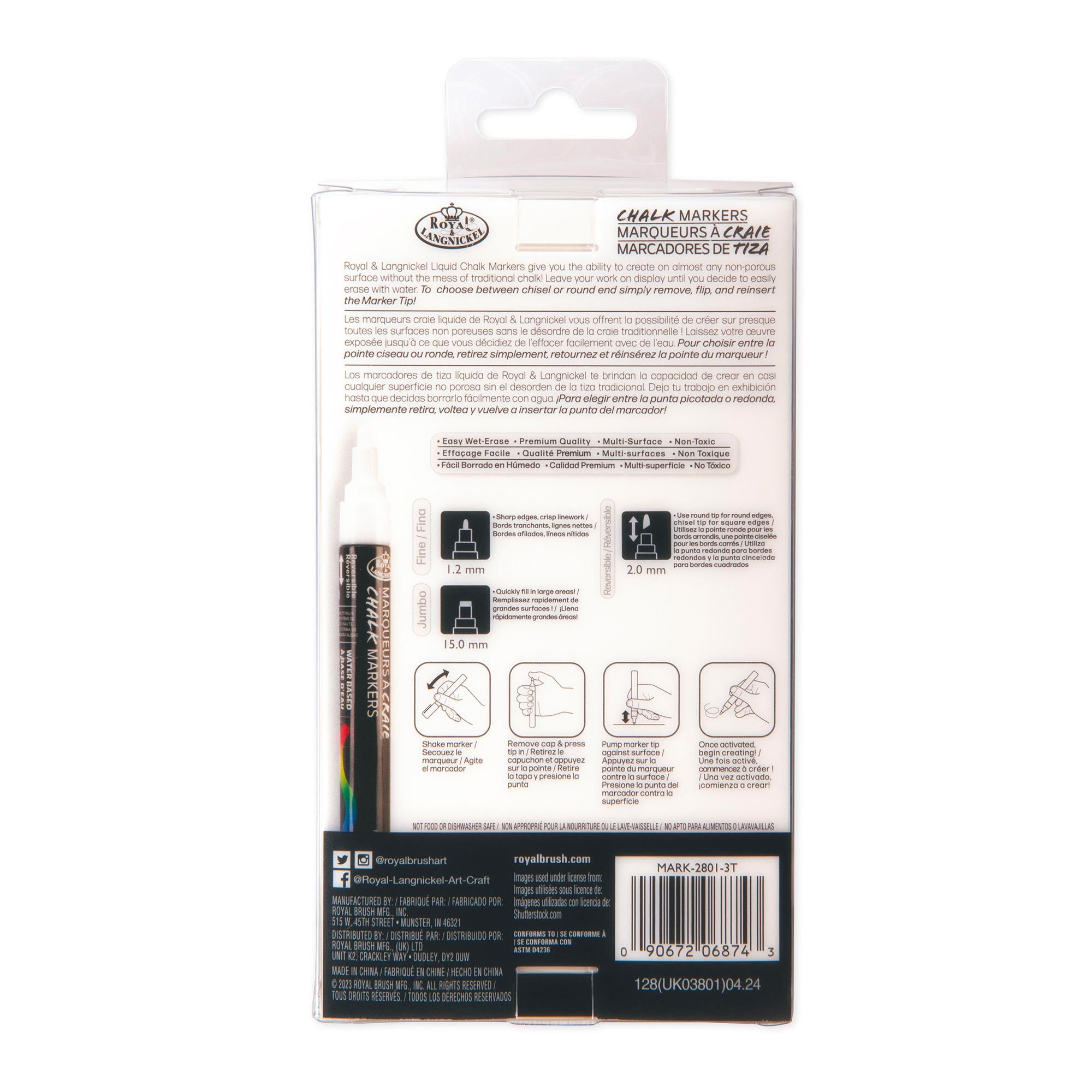 Royal & Langnickel White Chalk Marker Kit - 3 Pieces with Assorted Tips