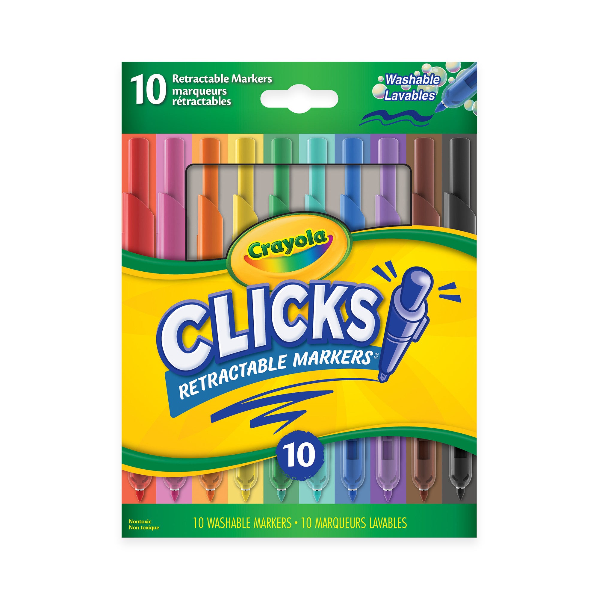 Crayola Clicks 10-Pack Retractable Markers - Vibrant & Washable!